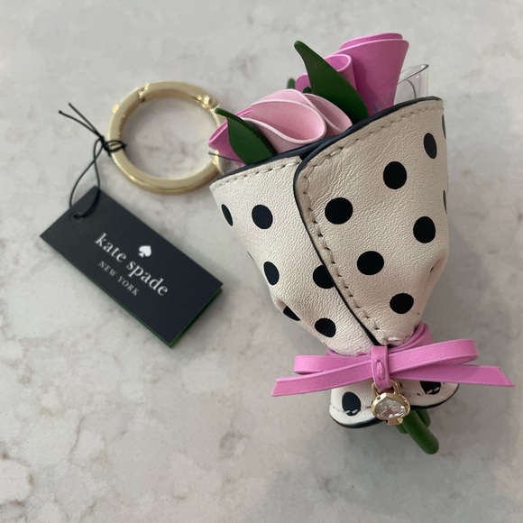 kate spade Accessories - Kate Spade Flower Bouquet Polka Dot Keychain with Pink Accents NWT